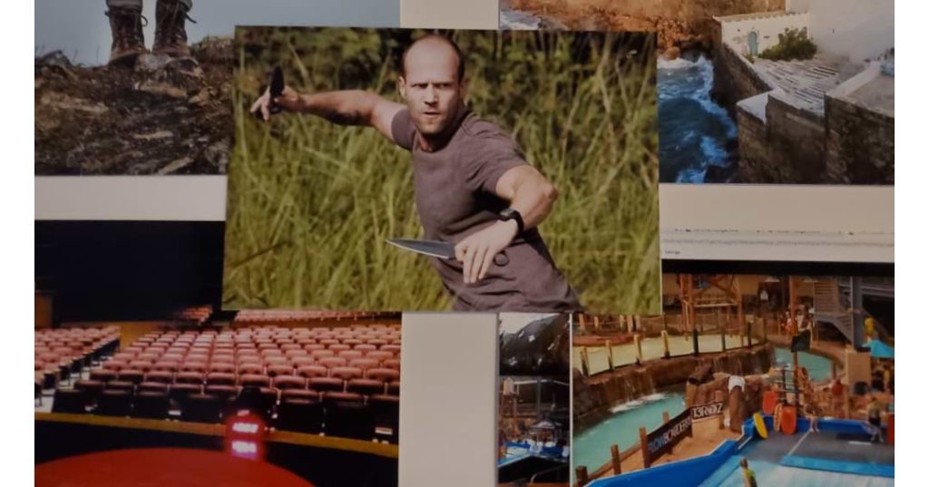 Vision board with Jason Statham throwing knives